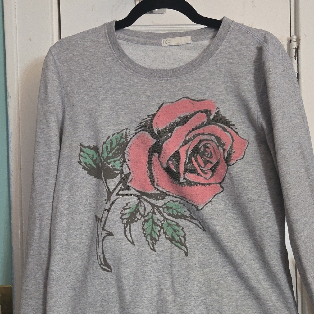 Forever 21 Gray Sweatshirt with Pink Floral Design